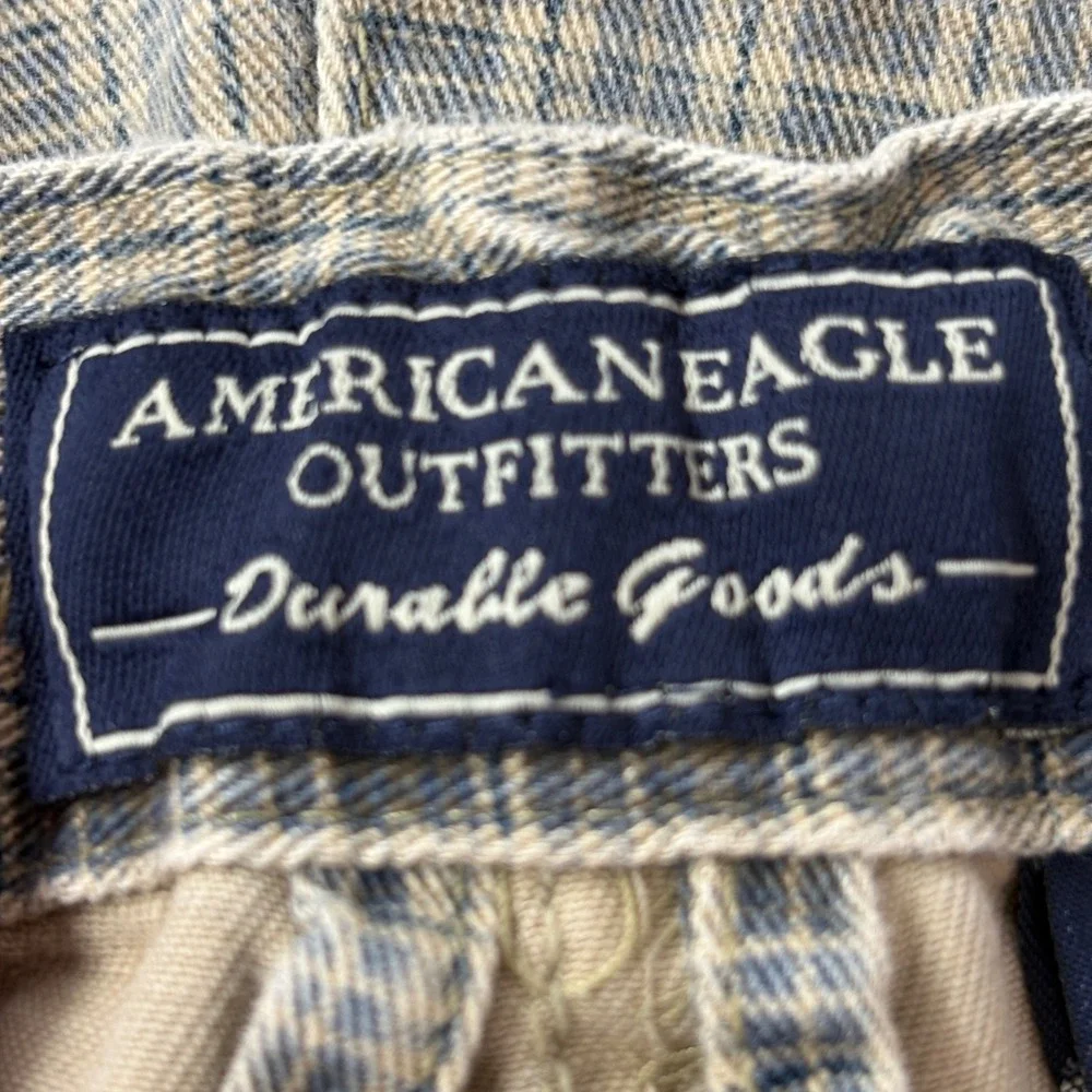 Vintge American Eagle Mens Plaid Shorts Sz33 Khaki Drawstring Cotton Durable